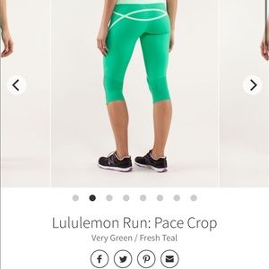 Lululemon Run: Pace Crop Very Green / Fresh Teal